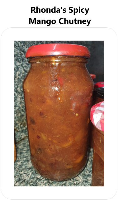 Photo of Rhonda's spicy mango chutney in a jar